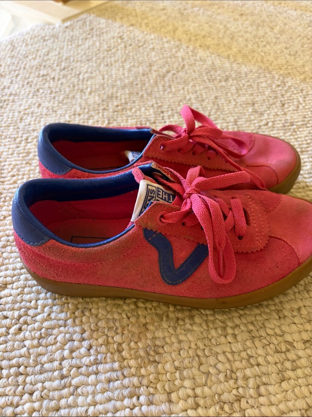 Vans Kids Pink Suede Sneakers with Blue Trim